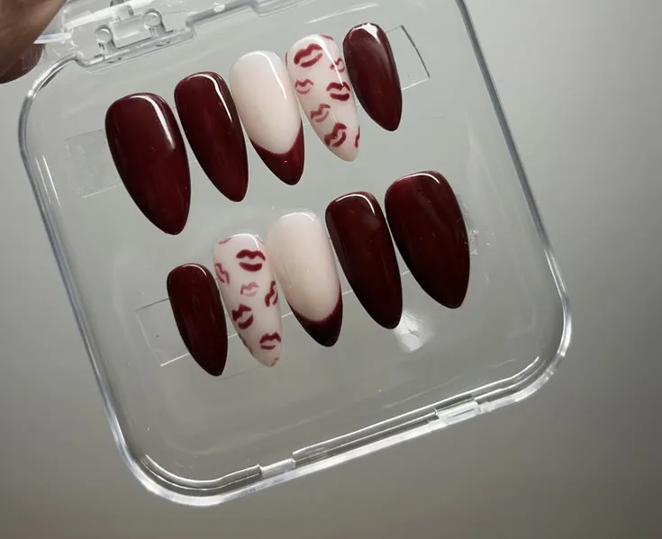 Burgundy Kiss Print Press-On Nails