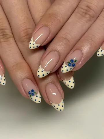 Blueberry Polka Dot French Tip Press-On Nails | Qyrra