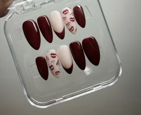Burgundy Kiss Print Press-On Nails