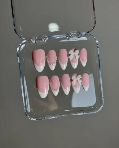 Pink Bow Pearl Press-On Nails